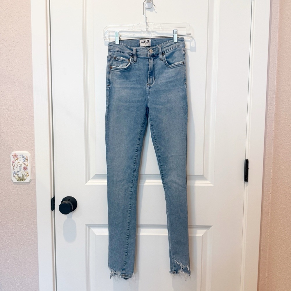 Agolde Womens Skinny Jeans Size 25 Chewed Hem Stretch High Rise Medium Wash